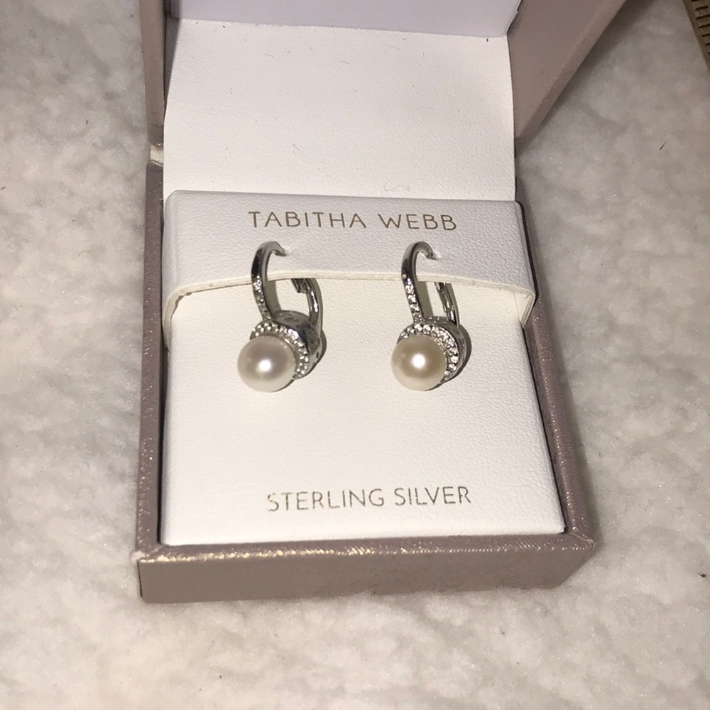 NWT Sterling silver and natural pear earrings,encrusted with diamonds, 2 missing